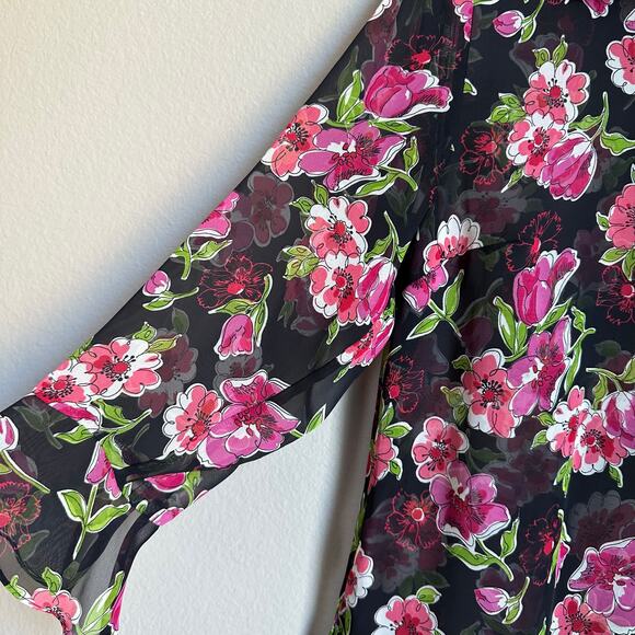 Women's Vintage Notations Sheer Floral Top 90s Button Up Whimsy Size Large - Picture 4 of 10